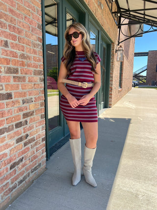 Sage The Label | Florian Striped Sweater Dress Wine Multi