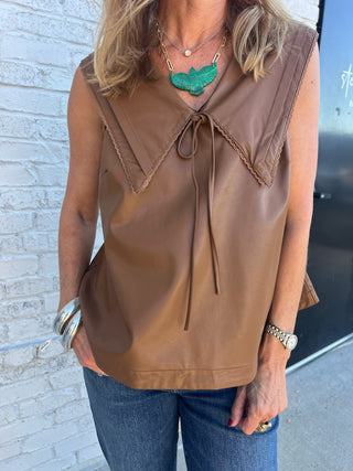 The Livy Faux Leather Top Brown