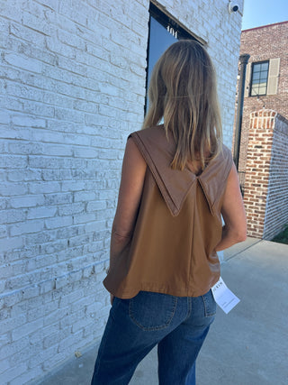 The Livy Faux Leather Top Brown