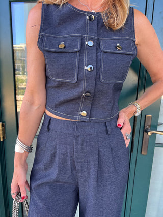 Sage The Label | Troubleshooter Button Crop Top Midnight