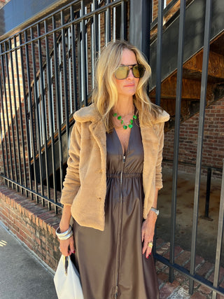 Sadie & Sage | Eden Faux Short Coat Golden Brown