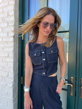 Sage The Label | Troubleshooter Button Crop Top Midnight