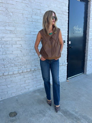 The Livy Faux Leather Top Brown