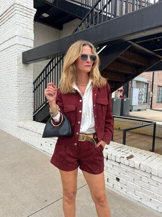 NEEDii| Nora Suede Pleated Shorts Wine