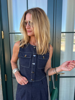 Sage The Label | Troubleshooter Button Crop Top Midnight