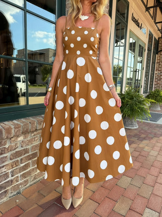 Linnea Printed Midi Dress Brown White
