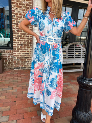 Sundayup | Ceris Puff Sleeve Maxi Dress Blue