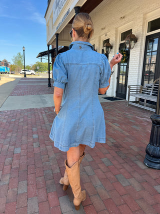 Entro | Brynn Bow Neck Tie Mini Dress Lt. Denim