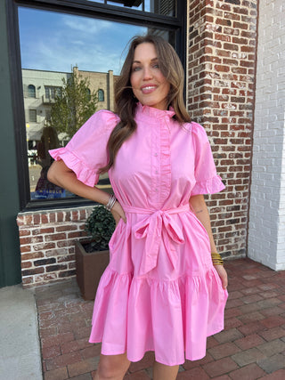 Entro | Penrose Half Button Mini Dress Lt Pink
