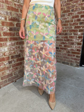 LENA | Wildflower Appliqué Maxi Skirt