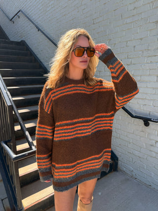 Caroline Striped Sweater Dress Brown Multi
