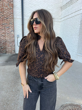 THML | Leopard Suede Top Brown