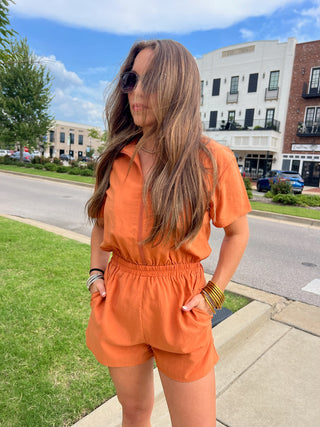 Sadie & Sage | Honey Zip Front Romper Dusty Orange