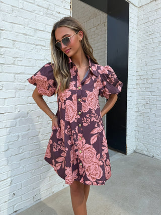 OLIVACEOUS | Ian Floral Puff Sleeve Dress