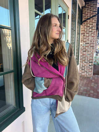 Eve Colorblock Hoodie Jacket Brown Combo [Door Buster]