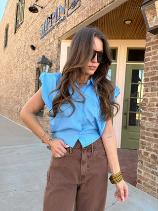 Bria Collared Crop Top Light Blue