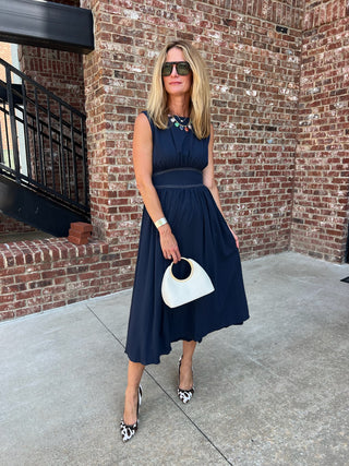 TCEC | Prynn Gathered Stitch Midi Dress Navy