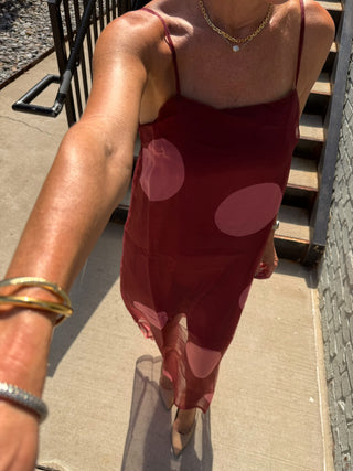 Betty Polka Dot Sheer Maxi Burgundy
