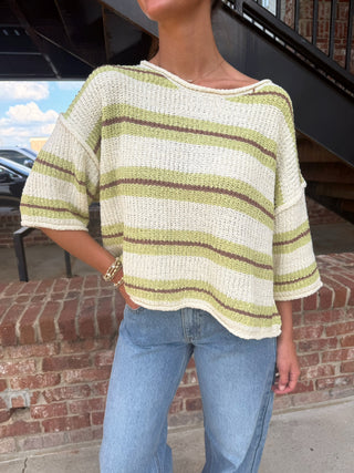 Arden Striped Sweater Ecru Pistachio
