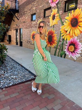 Entro | Raela Shoulder Tie Midi Dress Green