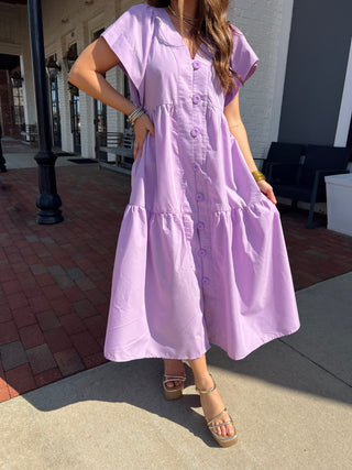 Entro | Quinvia V-Neck Flutter Midi Dress Lavender