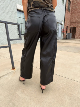 Claire Vegan Leather Barrel Pants Black