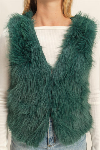 Eleni Faux Fur Vest D. Green [Door Buster]