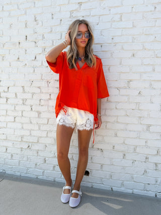 Gather & Go Bubble Hem Shirt Tomato