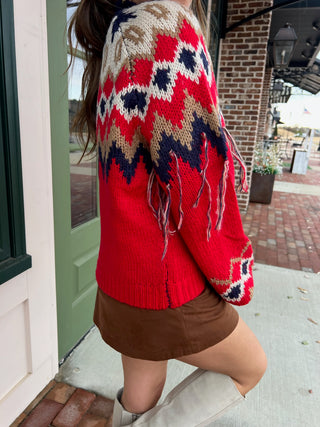 &Merci | Zara Fair Isle Fringe Sweater Red Navy