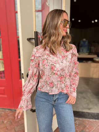 Olivaceous | Dana Floral Ruffled Shirt Blush Pink