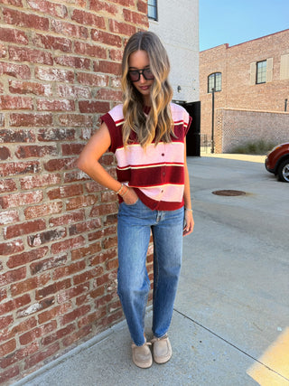 Marlow Sweater Vest Burgundy Combo
