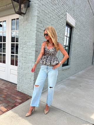 Miou Muse | Peplum Leopard Top