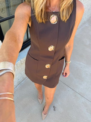 Katie Button Mini Dress Coffee Bean