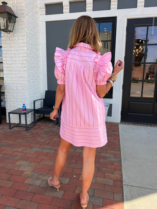 Entro | Nayeli Striped Shirt Dress Pink