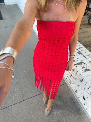 Nikki Lace Midi Dress Red