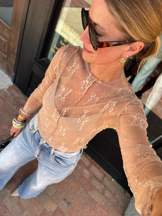 Miou Muse | The Sheer Romance Top Tan