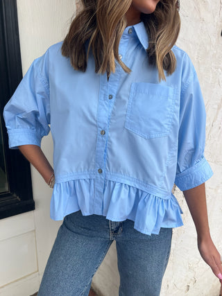 The Wren Tiered Peplum Top Blue