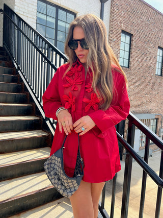 Posh Button-Down Red Top