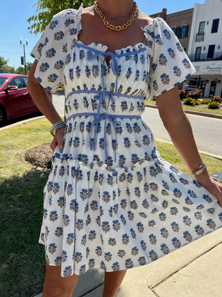 Entro | Lirienne Floral Print Mini Dress Off White