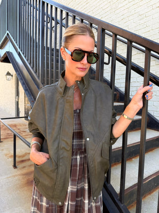 Kari Leather Oversized Jacket Deep Olive