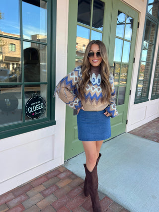 Sage The Label | Chances Jacquard Denim Skirt Medium Blue