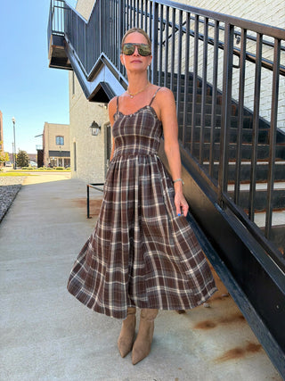 Eleni Plaid Maxi Dress Brown