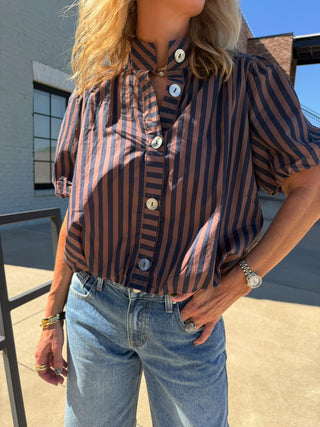 ENTRO Wila Vintage Stripe Top Navy