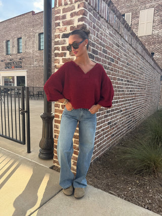 Kristen Cropped Sweater Crimson