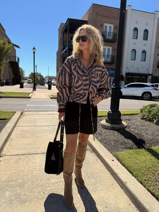 Zebra Print Cropped Jacket Brown Multi