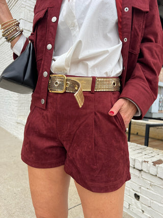 NEEDii| Nora Suede Pleated Shorts Wine