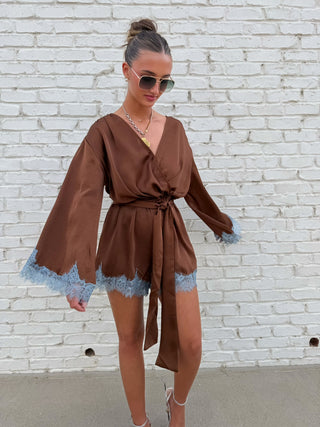Ottilie Lace Romper Brown Combo
