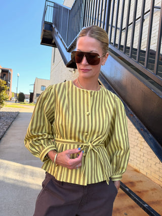 Benica Striped Belted Peplum Blouse