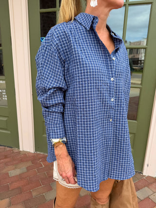 Mackenzie Oversized Checker Shirt Blue