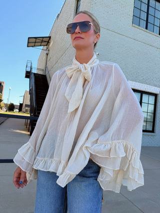 Marlowe Ruffle Cuff Blouse Cream